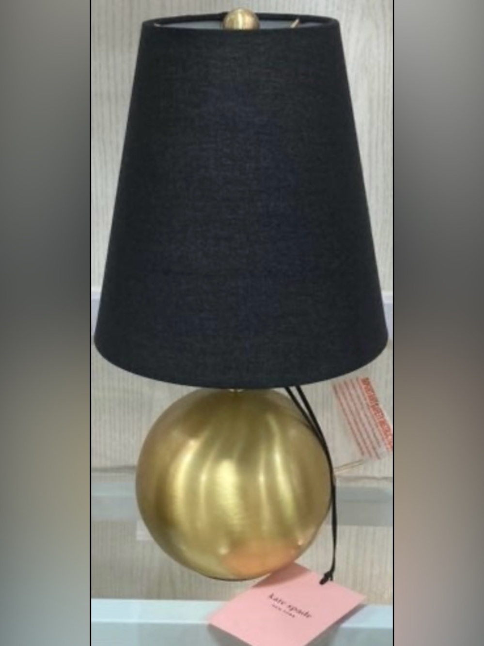 Kate Spade small gold ball table top lamp with Black shade NEW